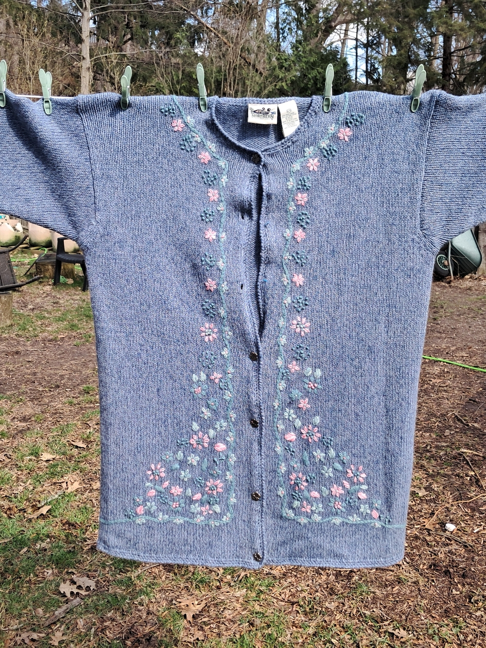 Northern Reflections Light Blue Knit Cardigan with Floral Button - Picture 2 of 5
